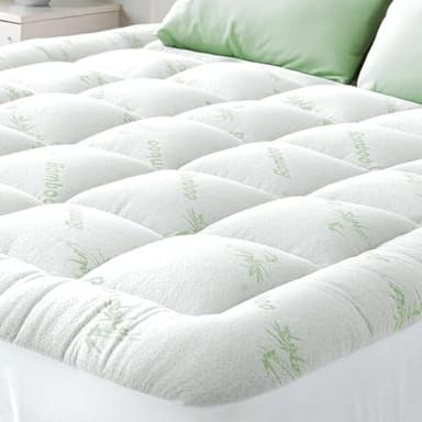 Ultra Soft Full Size Mattress Topper - Viscose Made from Bamboo Pillow Top Mattress Pad for Back Pain Relief - Naturally Cooling for Hot Sleepers, Green - Image 1