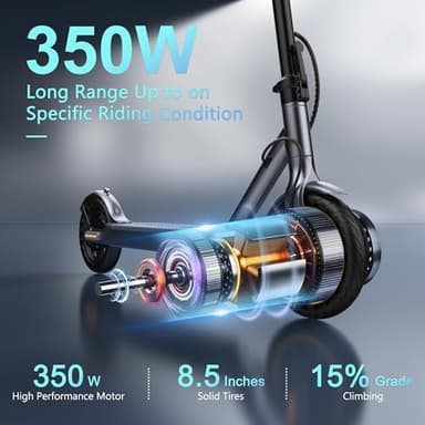 Electric Scooter for Adult, 19 MPH Top Speed, 21 Miles Long Range, w/h 350W Powerful Motor, 8.5" Solid Tire, Fast Charging, Folding Electric Scooter, Dual Braking, Smart APP, Max Load 264 LBS - Image 6