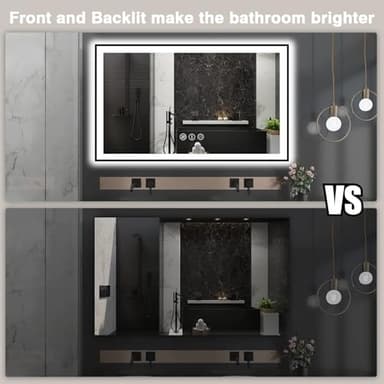 EchosLife 60x36 LED Mirror for Bathroom - Black Aluminum Framed (Front and Backlit),Anti-Fog Bathroom Mirror with Lights, Stepless Dimmable Lighted Mirror,3 Colors Smart Mirror(Horizontal/Vertical) - Image 6