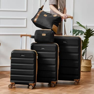 Eeeza Luggage Sets 5 Piece,Hard Case Suitcase Set with Spinner Wheels,Hardshell Lightweight Travel Luggage with TSA Lock (Black,20/24/28 Inch) - Image 9