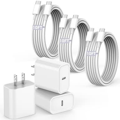 10FT Fast Charging Cord for iPhone 17 16e 15,3Pack Extra Long 10Foot USB C to Type C Charger Cable 20W USBC Charger Block Cube Super Quick Charging for iPhone 17 Air/17 16 15 Pro/Plus/Pro Max,iPad Pro - Image 1