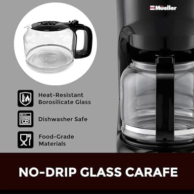 Mueller 12-Cup Drip Coffee Maker - Borosilicate Carafe, Auto-Off, Reusable Filter, Anti-Drip, Keep-Warm Function, Clear Water Level Window Coffee Machine, Kitchen Essentials & Accessories - Image 7