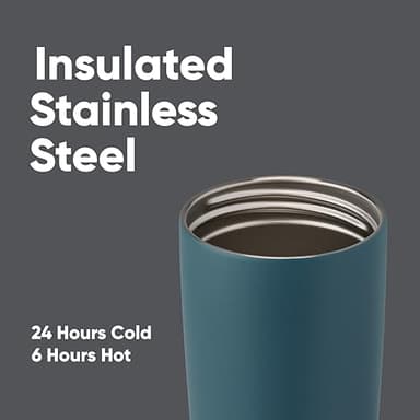 Owala SmoothSip Slider Insulated Stainless Steel Coffee Tumbler, Reusable Iced Coffee Cup, Hot Coffee Travel Mug, BPA Free 20 oz, Grey/Blue (High Dive) - Image 4