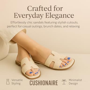 CUSHIONAIRE Voyage Cutout Strap Slides for Women, Slip On Summer Flats, Trendy Footwear, Comfortable Vacation Style Sandals for Women 2025, TAN 7.5 - Image 4