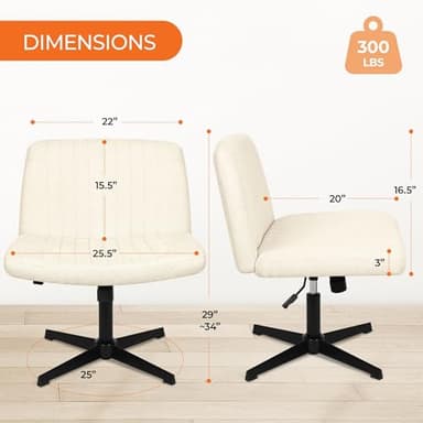 NEO CHAIR Criss Cross Chair No Wheels Armless Cross Legged Office Desk Wide Comfy Vanity Makeup Chair Adjustable Computer Task for Home Office Fabric (Beige) - Image 2