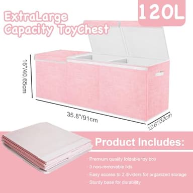 Boxgambol Extra Large Toy Box, Toy Storage Organizer with Lid, Oxford Fabric Collapsible Sturdy Toy Chest Bins Baskets for Livingroom,Playroom, Nursery, Bedroom, Closet (Pink) - Image 2