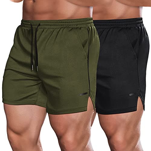 COOFANDY Men's Athletic Shorts 5 Inch Quick Dry Gym Workout Shorts Mesh Sports Running Exercise Shorts with Pockets Army Green/Black - Image 1