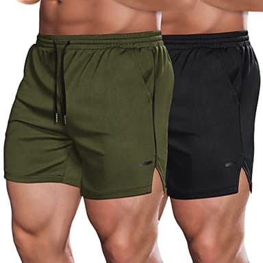 COOFANDY Men's Athletic Shorts 5 Inch Quick Dry Gym Workout Shorts Mesh Sports Running Exercise Shorts with Pockets Army Green/Black - Image 1