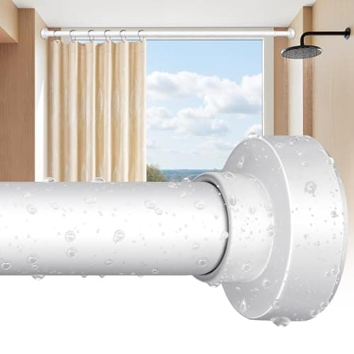 YNL Shower Curtain Rod 34-96 Inches, Non-Slip, Never Rust, No Drill Spring Tension Curtain Rod for Bathroom Window Stainless Steel, White - Image 1