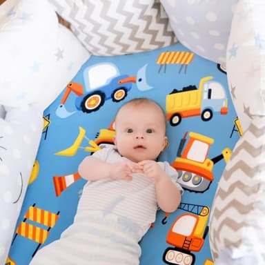 4 Pack Baby Boy Bassinet Sheets Set Soft Fitted Baby Boy Mattress Covers Construction Truck or Dinosaur Theme Breathable Toddler Sheets for Infant Boys (Construction Truck, Bassinet Sheets) - Image 5