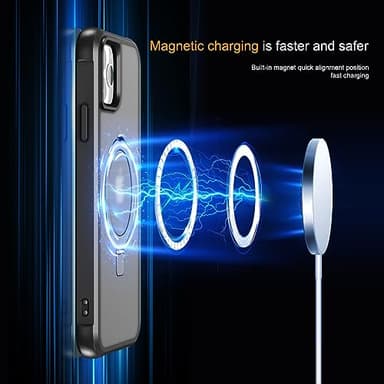 SKYLMW Compatible with iPhone 12 Pro Max Case & iPhone 13 Pro Max Case with Invisible Magnetic O-Ring Stand Translucent Phone Cases 6.7" [Compatible with Mag-Safe][Great Grip Feeling], Black - Image 3