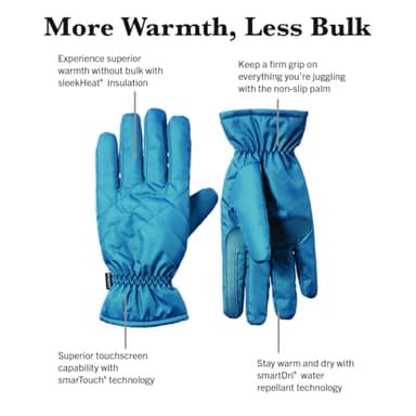 isotoner Women's Sleekheat Gloves with Gathered Wrist, Touchscreen Compatible Soft Gloves for Women, Features Pull-on Closure and Fleece Lining, Water Repellent, Very Berry, Small/Medium - Image 2