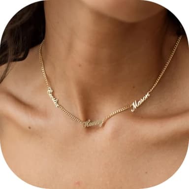 Personalized Name Necklace with Curb Chain, 18K Gold Plated Handmade Custom Family Choker Customized Child Nameplate Necklace Mother's Day Jewelry Gift for Mom, Wife (3 Names Necklace) - Image 1