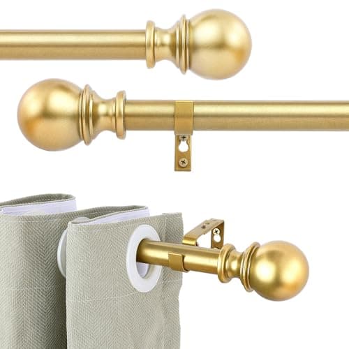 YAJUXIU 1 Inch Gold Curtain Rods for Windows 48 to 86 Inch - Adjustable Drapery Rods with Exquisite Finial for Living Room, Bedroom, Kitchen, Outdoor Patio (Gold,32-86") - Image 1
