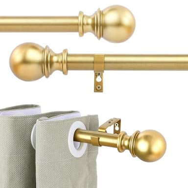 YAJUXIU 1 Inch Gold Curtain Rods for Windows 48 to 86 Inch - Adjustable Drapery Rods with Exquisite Finial for Living Room, Bedroom, Kitchen, Outdoor Patio (Gold,32-86") - Image 1