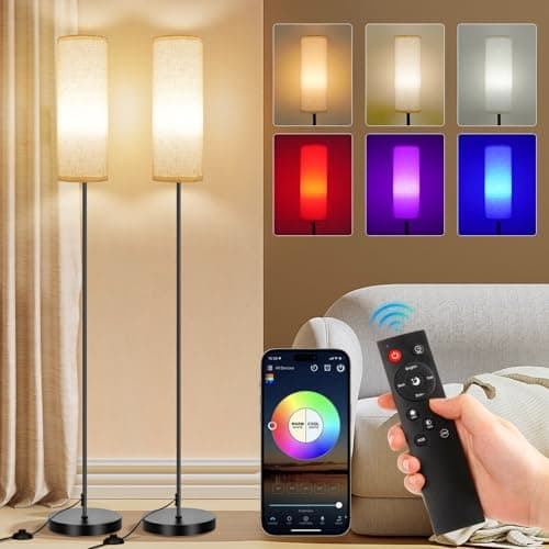 FRIDEKO HOME 2 Pack Floor Lamps for Living Room, Dimmable Colors Temperature & Brightness, Modern Floor Lamp with Remote, Tall Standing Lamps for Living Room Bedroom Office, Beige Shade 9W Smart Bulb - Image 1