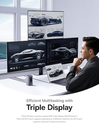 Baseus Laptop Docking Station, 11 in 1 Triple 4K Display HDMI/DP, 10Gbps USB A/C Fast Data, PD 100W, Ethernet, Audio, USB C Docking Station for Windows/Dell/HP/Lenovo/Asus/Acer/Mac (Include Charger) - Image 3
