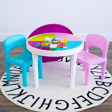 Humble Crew Forever Toddler 2-in-1 Plastic Building Blocks-Compatible Activity 2, Round, White/Pink/Purple/Turquoise Kids Table and Chairs Set - Image 3