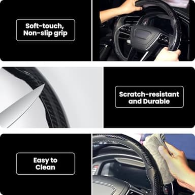 Hiseanllo Carbon Fiber Steering Wheel Cover 3PCS Set – Anti-Slip, Scratch-Resistant, Universal Fit for 14–16 Inch Wheels – Interior Car Accessories for Cars, SUVs, Trucks (Black) - Image 4