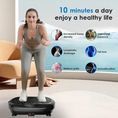 Natini Vibration Plate Exercise Machine - Whole Body Workout Vibration Platform Lymphatic Drainage Machine for Weight Loss Home Fitness with Resistance Bands Remote - Black - Image 2