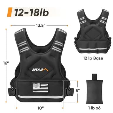 APEXUP Adjustable Weighted Vest, 4-10lb/12-18lb/20-32lb Vest with 6 Ironsand Weights and Large Pocket, Weight Vest for Men Women Strength Training, Running, Walking (12-18lb, Black) - Image 5