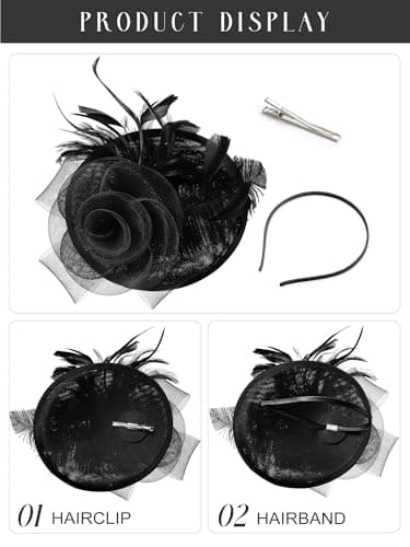 SWEETV Flower Sinamay Tea Party Fascinators for Women, Kentucky Tea Hat Derby Hats for Church, Cocktail, Wedding, Fancy Dress Party, Black - Image 5
