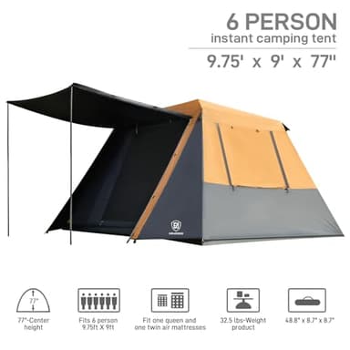 EVER ADVANCED Blackout 6 Person Camping Tent, Instant Cabin Tent for Family with Vestibule and Large Mesh Windows, 60s Easy Setup, Double Layer, Water-Resistant, Orange&Black - Image 6