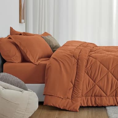 Love's cabin Twin XL Comforter Set Terracotta, 5 Pieces Twin XL Bed in a Bag, All Season Bedding Sets with 1 Comforter, 1 Flat Sheet, 1 Fitted Sheet, 1 Pillowcase and 1 Pillow Sham - Image 3