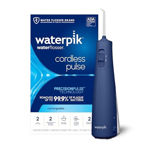 Waterpik Cordless Pulse Rechargeable Portable Water Flosser for Teeth, Gums, Braces Care and Travel with 2 Flossing Tips, Waterproof, ADA Accepted, WF-20 Blue, Packaging May Vary - Image 1