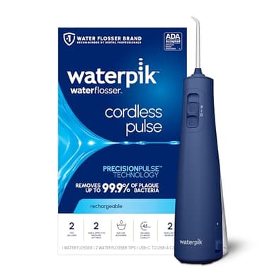 Waterpik Cordless Pulse Rechargeable Portable Water Flosser for Teeth, Gums, Braces Care and Travel with 2 Flossing Tips, Waterproof, ADA Accepted, WF-20 Blue, Packaging May Vary - Image 1
