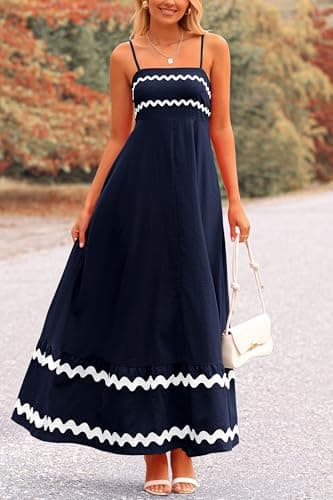 PRETTYGARDEN Women's 2025 Summer Flowy Maxi Dress Casual Sleeveless Spaghetti Strap Ruffle Beach Long Dresses (Dark Blue,X-Large) - Image 6
