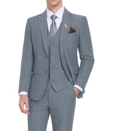 Retro Herringbone Suits for Men 3 Pieces Tweed Prom Man Suit Sets Slim Fit Mens Suits Formal Autumn Winter Tuxedos Denim Blue XL - Image 2