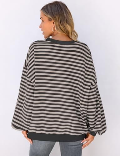 UEU Women's Striped Oversized Color Block Crewneck Long Sleeve Fashion Trendy Sweatshirt Gray X-Large - Image 5