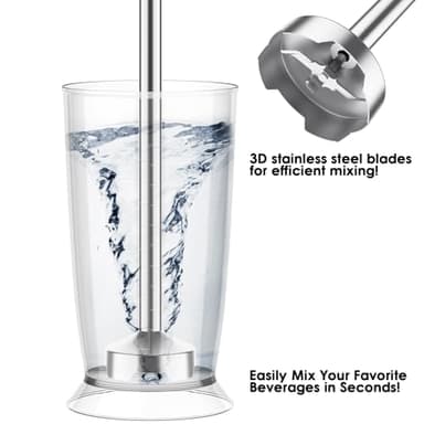 Immersion Blender Handheld for Kitchen,Emulsion Blender Handheld,6 Speed Electric Hand Mixer with BPA Free Attachments:Chopper Bowl,Whisk,Milk Frother,Measuring Cup - Image 4