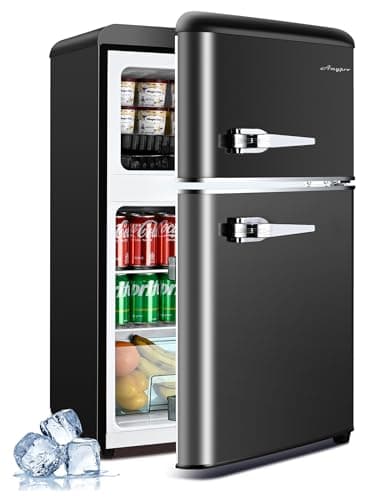 Anypro 3.2 Cu.Ft Refrigerator, Retro Double Door Fridge with Freezer, 7 Adjustable Temperature Settings, Removable Glass Shelves for Dorm, Office, Bedroom, Apartment, Black - Image 1