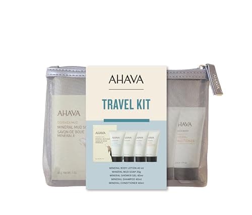 AHAVA Travel Kit - Includes Dead Sea Mineral Body Lotion 1.3 Fl.Oz, Mineral Shower Gel 1.3 Fl.Oz, Mineral Conditioner 1.3 Fl.Oz, Mineral Shampoo 1.3 Fl.Oz & Mineral Mud Soap 1 Oz. - Image 1