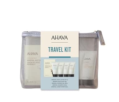AHAVA Travel Kit - Includes Dead Sea Mineral Body Lotion 1.3 Fl.Oz, Mineral Shower Gel 1.3 Fl.Oz, Mineral Conditioner 1.3 Fl.Oz, Mineral Shampoo 1.3 Fl.Oz & Mineral Mud Soap 1 Oz. - Image 1
