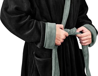 NY Threads Mens Hooded Fleece Bathrobe Plush Long Spa Robe Pack of 1, Large/X-Large, Black and Steel Grey - Image 5