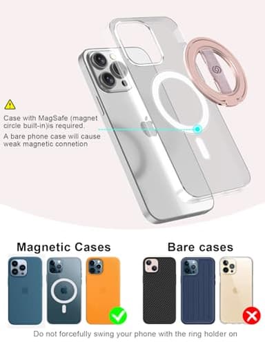 EWA MagOne 3rd Gen [Compatible with MagSafe] Phone Grip Stand with Finger Strap, Removable Magnetic Ring Holder Kickstand Loop for iPhone 16,15, 14, 13, 12 Series-(Pink) - Image 4