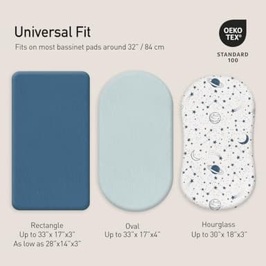 Gllquen Baby Muslin Bassinet Sheets 3 Pack, Breathable Elastic Cozy Fitted Cotton Bassinet Mattress Sheet for Baby Boy Girls, Fit for Hourglass Oval Rectangular Cradle Pad Sheets 33"x17" (Blue - Image 6