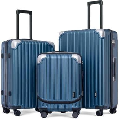 LEVEL8 Grace Luggage Sets Hardshell Suitcase with Wheels, Sturdy Large Suitcase Tsa Lock 20 Inch Expandable Carry on 24 Inch 28 Inch Checked Luggage, 3-Piece Set (20/24/28), Blue - Image 1