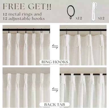 TWODRAPES Pinch Pleated Extra Wide Curtain Panels 96 Inches Long 70 Wide Linen Curtain for Patio Sliding Glass Door Semi Sheer Cream Hooks Rings Privacy 96 Inch Length for Living Room 70x96 1 Panel - Image 4