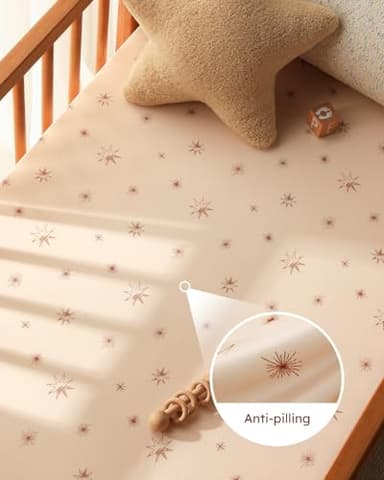 Unnivoll Pack and Play Sheets Fitted 3 Pack, Mini Crib Sheets for Pack N Play Mattress Stretchy Portable Playard Sheets, Soft Breathable White Brown Sun God - Image 5