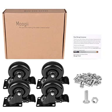 Moogiitools 4" Swivel Rubber Caster Wheels with Safety Dual Locking Heavy Duty 1800lbs Casters Set of 4 Black (All with Brake) - Image 5