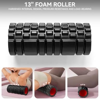 Krightlink 5 in1 Foam Roller Set for Deep Tissue Muscle Massage, High Density Fitness Exercise Foam Roller, Massage Roller, Massage Ball, Resistance Band, for Whole Body (Black) - Image 2