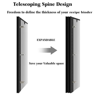 INFUN 1 Inch Telescoping 3 Ring Binder with 8-Tab Dividers, 30 Sheet Protectors and Labels – Compact Binder for Recipes, Documents and Notes, Includes 30 Recipe Cards – Black - Image 4