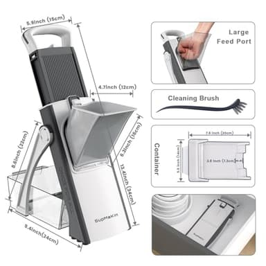 SupMaKin Upgrade Safe Mandoline Slicer, Multi Vegetable Chopper, Potato Slicer, Vegetables Slicer Onion Chopper Fry Cutter, Kitchen Chopping Artifact (GrayWhite) - Image 5