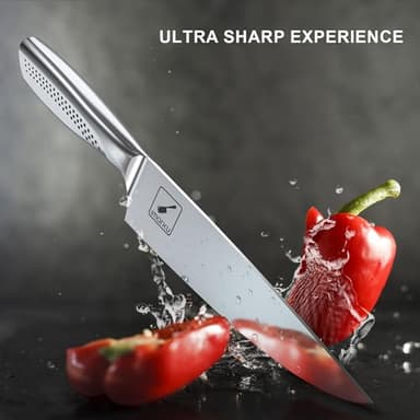 imarku Knife Set, 16PCS High Carbon Stainless Steel Kitchen Knife Sets with Block Ultra Sharp Knife Block Set, Japanese Knife Set with Dotted Non-slip Ergonomic Handle, Dark Brown, Best gifts - Image 6