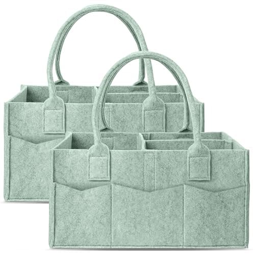 Cute Castle 2 Pack Diaper Caddy Organizer - Portable Baby Caddy Organizer with Handle, Nursery Storage Bin and Car Organizer for Girls, Boys - Baby Gift Basket - Green, Large - Image 1