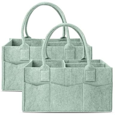 Cute Castle 2 Pack Diaper Caddy Organizer - Portable Baby Caddy Organizer with Handle, Nursery Storage Bin and Car Organizer for Girls, Boys - Baby Gift Basket - Green, Large - Image 1